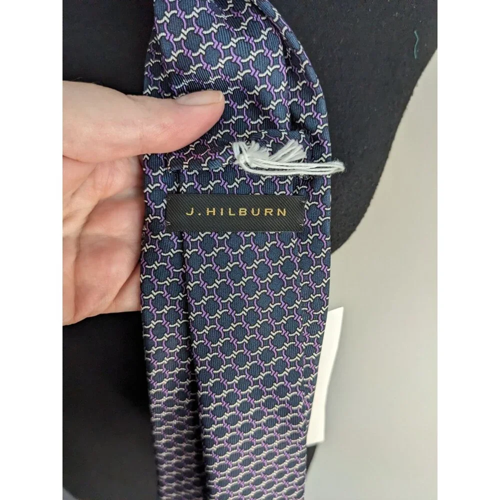 *3 for $12* NWT‎ J. Hilburn Navy and Purple Circle Chain 100% Silk Tie